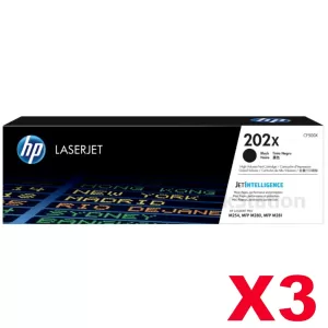 3 x HP CF500X (202X) Genuine Black High Yield Toner Cartridge - 3,200 Pages