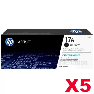 5 x HP CF217A (17A) Genuine Black Toner Cartridge - 1,600 Pages