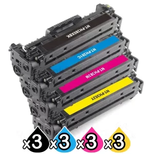 3 sets of 4 Pack HP CF380X-CF383A (312X/312A) Compatible High Yield Toner Cartridges [3BK,3C,3M,3Y]