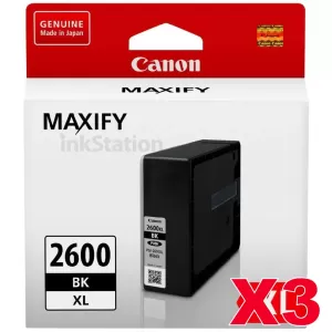 3 x Canon PGI-2600XLBK Genuine Black High Yield Ink Cartridge - 2,500 pages