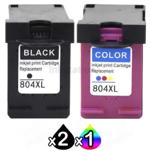 3 Pack HP 804XL Compatible High Yield Inkjet Cartridges T6N12AA + T6N11AA [2BK,1CL]