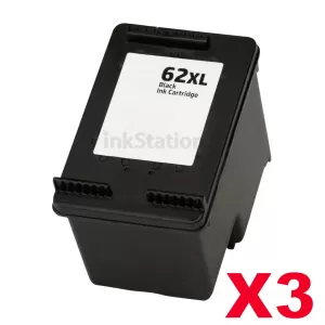 3 x HP 62XL Compatible Black High Yield Inkjet Cartridge C2P05AA - 600 Pages