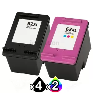 6 Pack HP 62XL Compatible High Yield Inkjet Cartridges C2P05AA + C2P07AA [4BK,2CL]