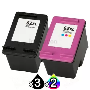 5 Pack HP 62XL Compatible High Yield Inkjet Cartridges C2P05AA + C2P07AA [3BK,2CL]