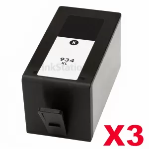 3 x HP 934XL Compatible Black High Yield Inkjet Cartridge C2P23AA - 1,000 Pages
