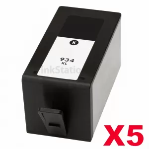 5 x HP 934XL Compatible Black High Yield Inkjet Cartridge C2P23AA - 1,000 Pages