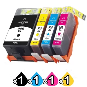 4 Pack HP 905XL Compatible High Yield Inkjet Combo T6M05AA - T6M17AA [1BK,1C,1M,1Y]