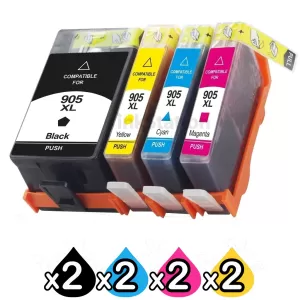 2 Sets of 4 Pack HP 905XL Compatible High Yield Inkjet Combo T6M05AA - T6M17AA [2BK,2C,2M,2Y]