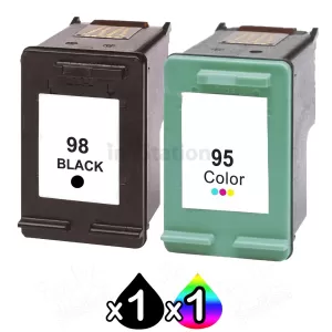 2 Pack HP 98 + 95 Compatible Inkjet Cartridges C9364WA  + C8766WA [1BK,1CL]