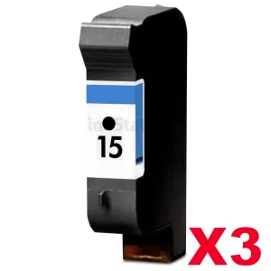 3 x HP 15 Compatible Black Inkjet Cartridge C6615DA