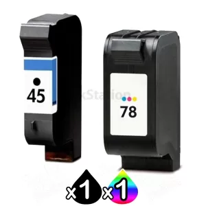 2 Pack HP 45 + 78 Compatible Inkjet Cartridges 51645AA + C6578DA [1BK,1CL]