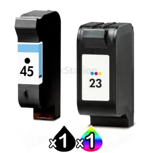 2 Pack HP 45 + 23 Compatible Inkjet Cartridges 51645AA + C1823D [1BK,1CL]
