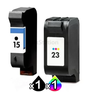 2 Pack HP 15 + 23 Compatible Inkjet Cartridges C6615DA + C1823D [1BK,1CL]