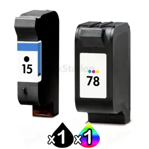 2 Pack HP 15 + 78 Colour Compatible Inkjet Cartridges C6615DA + C6578DA [1BK,1CL]