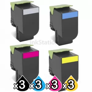 3 sets of 4 Pack Lexmark Compatible CS310 / CS410 / CS510 Toner Cartridges High Yield - BK 4,000 pages & CMY 3,000 pages [3BK,3C,3M,3Y]