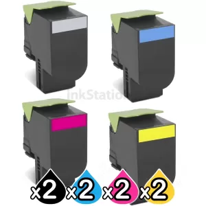 2 Sets of 4 Pack Lexmark Compatible CX310 / CX410 / CX510 Toner Cartridges Standard Yield - 2 x BK 2,500 pages, 2 x C/M/Y 2,000 pages