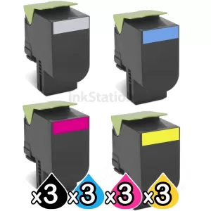 3 sets of 4 Pack Lexmark Compatible CX410 / CX510 Toner Cartridges High Yield - BK 4,000 pages, C/M/Y 3,000 pages