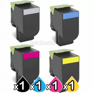 4 Pack Lexmark Compatible C2425 / MC2425 High Yield Return Program Toner Cartridge - BK 3,000 pages, C/M/Y 2,300 pages