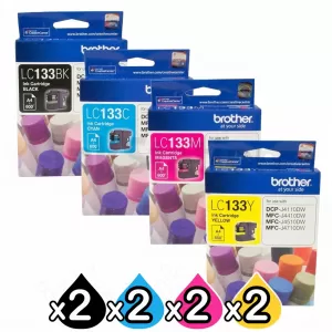 8 Pack Genuine Brother LC-133 Ink Cartridges [2BK+2C+2M+2Y]