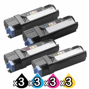 3 sets of 4-Pack Dell 2130cn 2135cn Compatible laser toner Cartridge - 2,500 pages each [3BK,3C,3M,3Y]