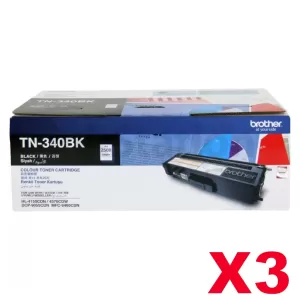 3 x Genuine Brother TN-340BK Black Toner Cartridge - 2,500 pages