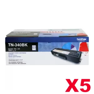 5 x Genuine Brother TN-340BK Black Toner Cartridge - 2,500 pages