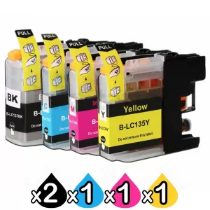 5 Pack Compatible Brother LC-137XLBK + LC-135XLC/M/Y Ink Cartridges [2BK,1C,1M,1Y]