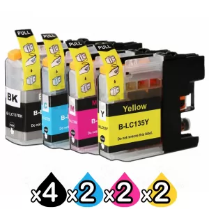 10 Pack Compatible Brother LC-137XLBK + LC-135XLC/M/Y Ink Cartridges [4BK,2C,2M,2Y]