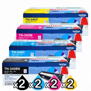 2 sets of 4-Pack Genuine Brother TN-340 Toner Combo [2BK,2C,2M,2Y]