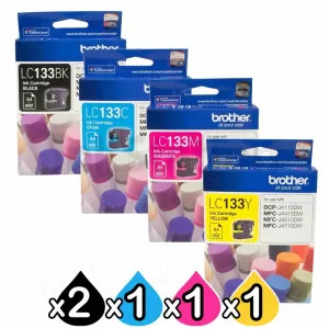 5 Pack Genuine Brother LC-133 Ink Cartridges [2BK+C+M+Y]
