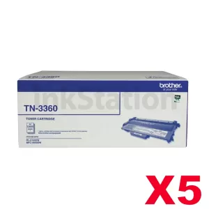 5 x Genuine Brother TN-3360 Super High Yield Toner - 12,000 pages