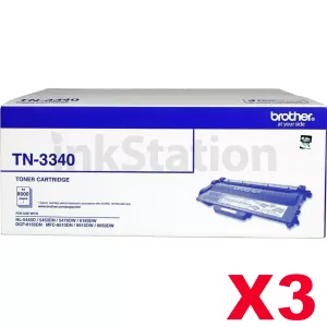 3 x Genuine Brother TN-3340 High Yield Toner - 8,000 pages