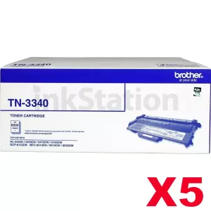 5 x Genuine Brother TN-3340 High Yield Toner - 8,000 pages
