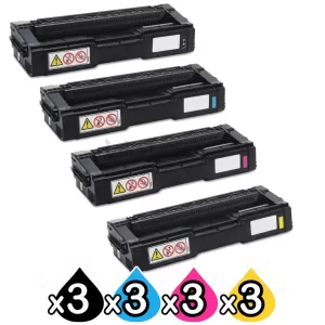 3 sets of 4 Pack Ricoh SP242 (406483-406486) Compatible Toner Combo [3BK+3C+3M+3Y]