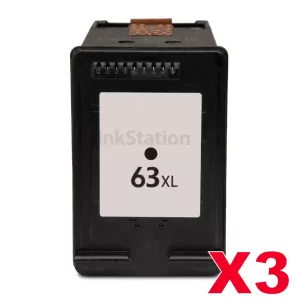 3 x HP 63XL Compatible Black High Yield Inkjet Cartridge F6U64AA - 480 Pages