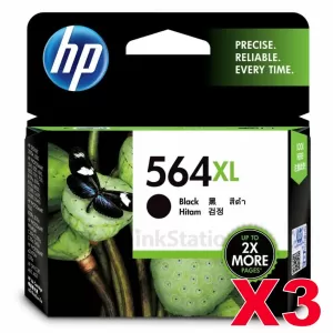 3 x HP 564XL Genuine Black High Yield Inkjet Cartridge CN684WA - 550 Pages