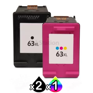 3 Pack HP 63XL Compatible High Yield Inkjet Cartridges F6U64AA + F6U63AA [2BK,1CL]