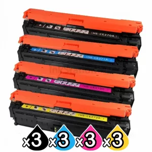 3 sets of 4 Pack HP CE270A-CE273A (650A) Compatible Toner Cartridges [3BK,3C,3M,3Y]