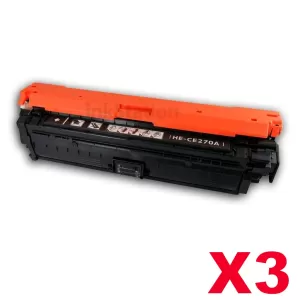 3 x HP CE270A (650A) Compatible Black Toner Cartridge  - 13,500 Pages