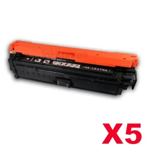 5 x HP CE270A (650A) Compatible Black Toner Cartridge  - 13,500 Pages