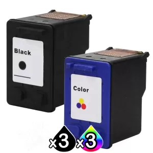 6 Pack HP 60XL Compatible Inkjet Cartridges CC641WA + CC644WA [3BK,3CL]