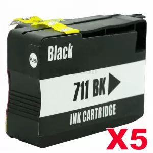 5 x HP 711 Compatible Black Inkjet Cartridge CZ133A / 3WX01A 80ml