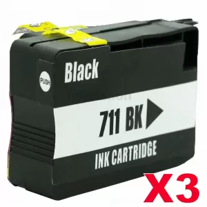 3 x HP 711 Compatible Black Inkjet Cartridge CZ133A / 3WX01A 80ml