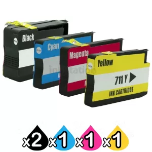 5 Pack HP 711 Compatible Inkjet Cartridges [2BK,1C,1M,1Y]