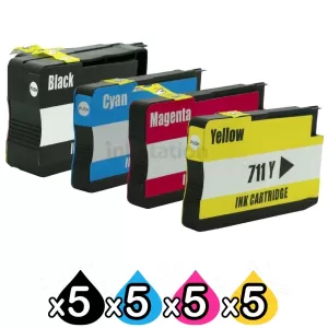 20 Pack HP 711 Compatible Inkjet Cartridges [5BK,5C,5M,5Y]