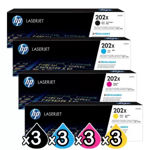 3 Sets of 4 Pack HP CF500X-CF503X (202X) Genuine High Yield Toner Cartridges [3BK,3C,3M,3Y]
