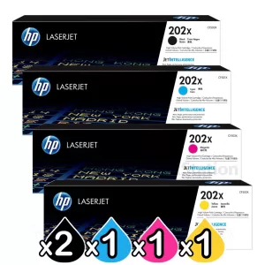 5 Pack HP CF500X-CF503X (202X) Genuine High Yield Toner Cartridges [2BK,1C,1M,1Y]