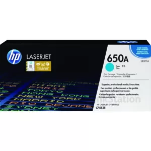 HP CE271A (650A) Genuine Cyan Toner Cartridge  - 15,000 Pages