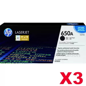 3 x HP CE270A (650A) Genuine Black Toner Cartridge  - 13,500 Pages