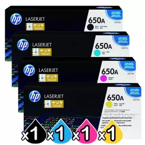 4 Pack HP CE270A-CE273A (650A) Genuine Toner Cartridges [1BK,1C,1M,1Y]